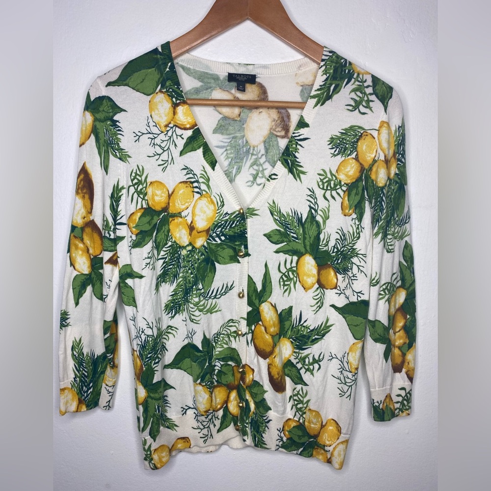 Talbots Lemon 3/4 Sleeve Cardigan Lightweight Size Medium Vacation Travel